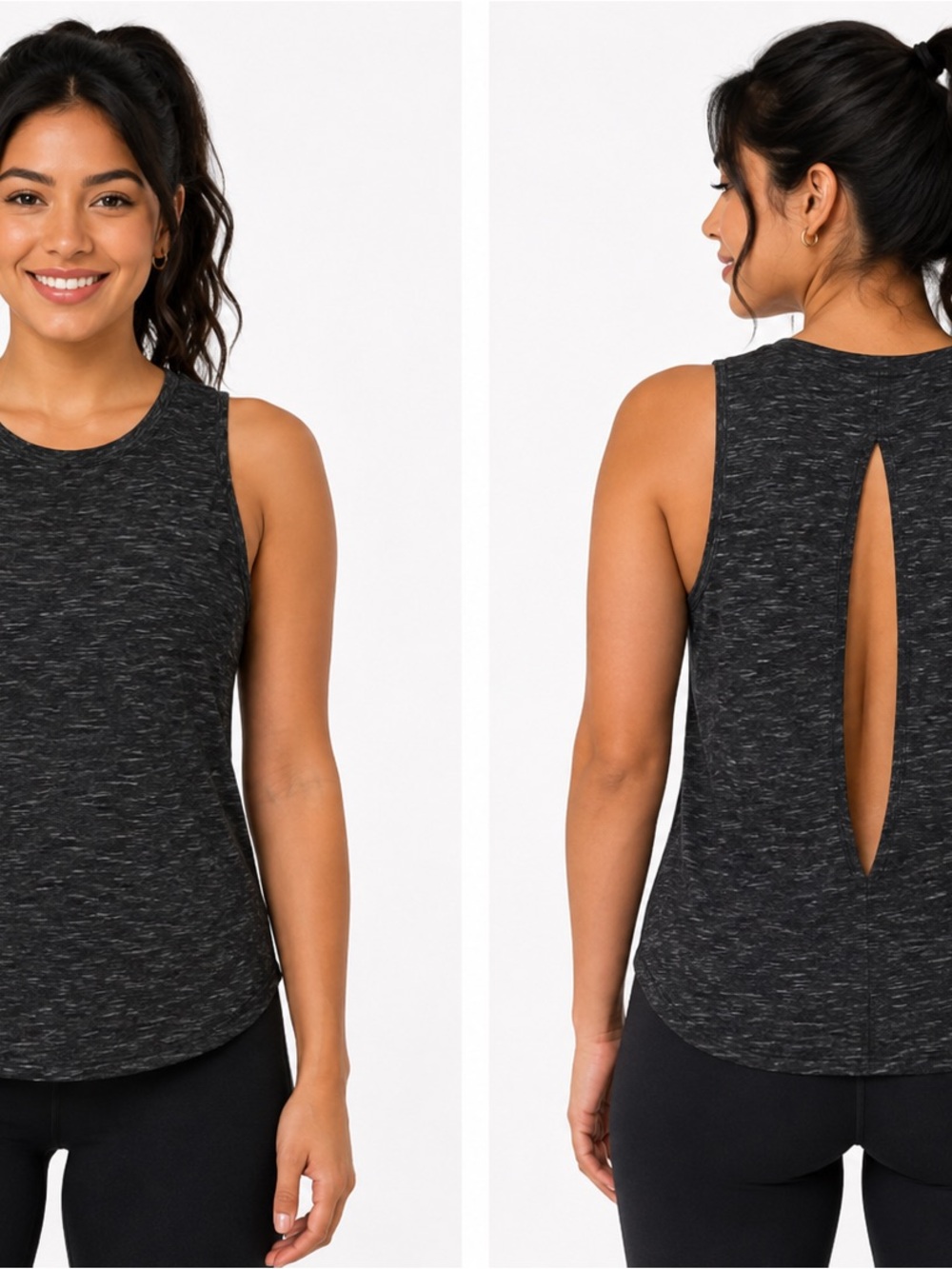 Rainbeau Black Heather Open-Back Workout Tank Top – Women’s XL